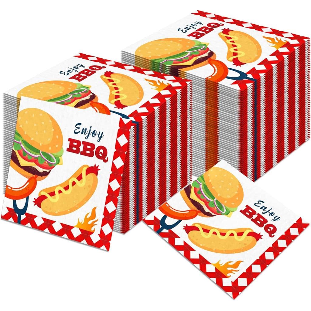 80 Unidades de Guardanapos de Papel para Churrasco, Conjunto de Guardanapos de Papel para Festas de Churrasco, com Padrõ