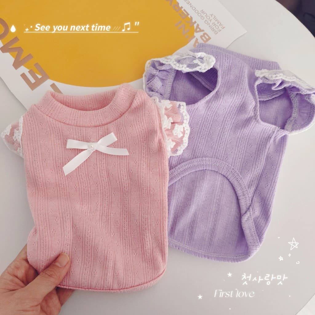 Roupas para animais de estimação primavera verão renda manga voadora senhoras colete gato roupas para cães Teddy Bichon