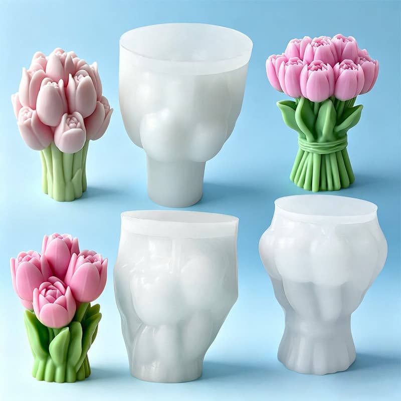 🔥 molde de silicone 🔥 VENDA QUENTE molde de silicone floral 3D​ molde sabonete artesanal silicone​ Buquê De Tulipa Mol
