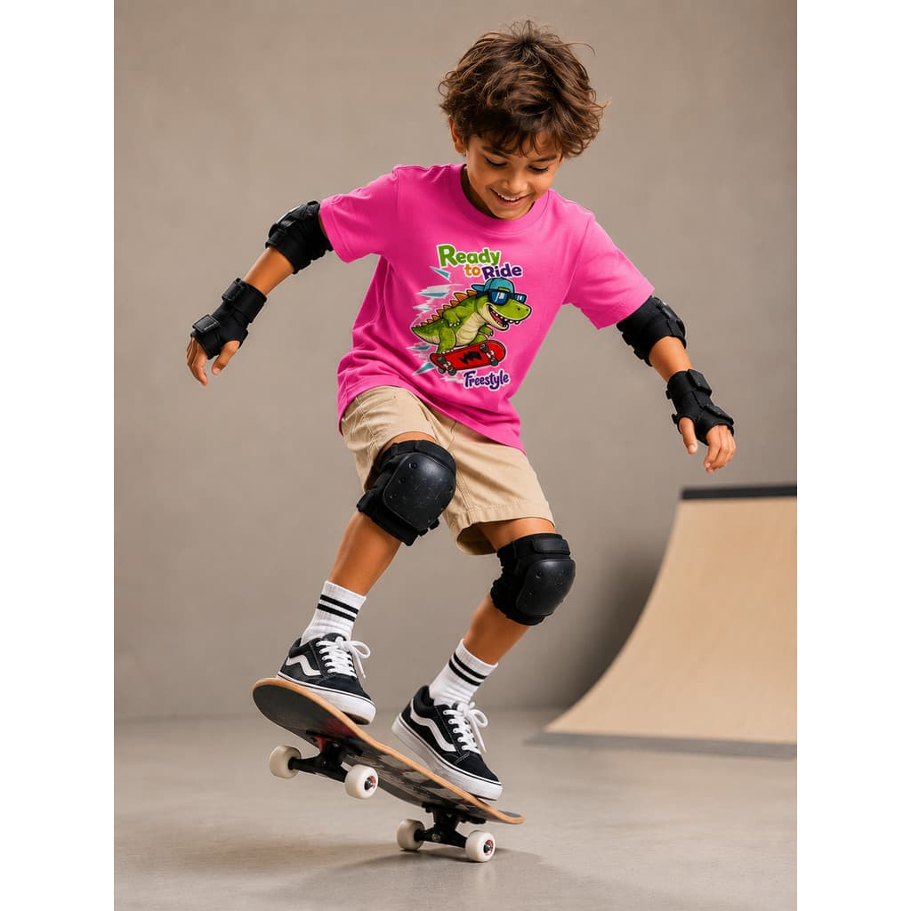 Camiseta Dinossauro Radical no Skate Infantil Menino 100% Algodão