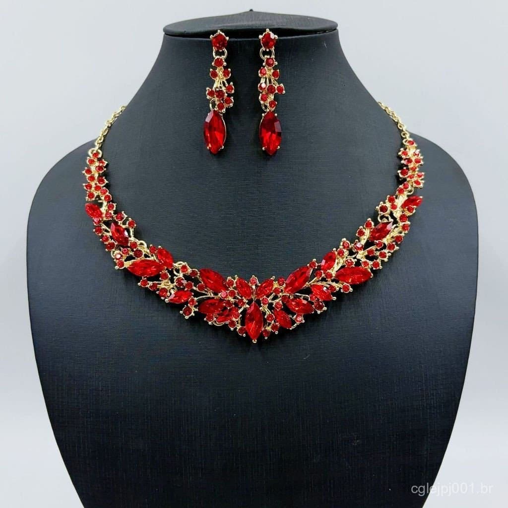 Conjunto de colar de cristal de cor retrô colar brincos vários estilos cores