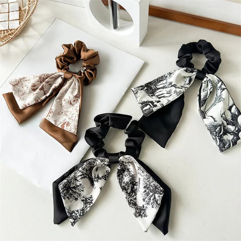 Tinta fria impressa cetim bandana elegante novo estilo chinês baixo rabo de cavalo acessórios para o cabelo nicho High-E