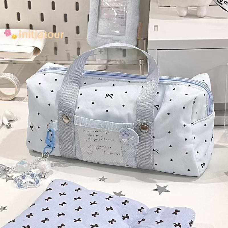 [Init-t] Branco Azul Cor Estrela Polka Dot Tote Lápis Caso Ins Estilo Bonito Caneta Saco Para Estudante Grande Capacidad