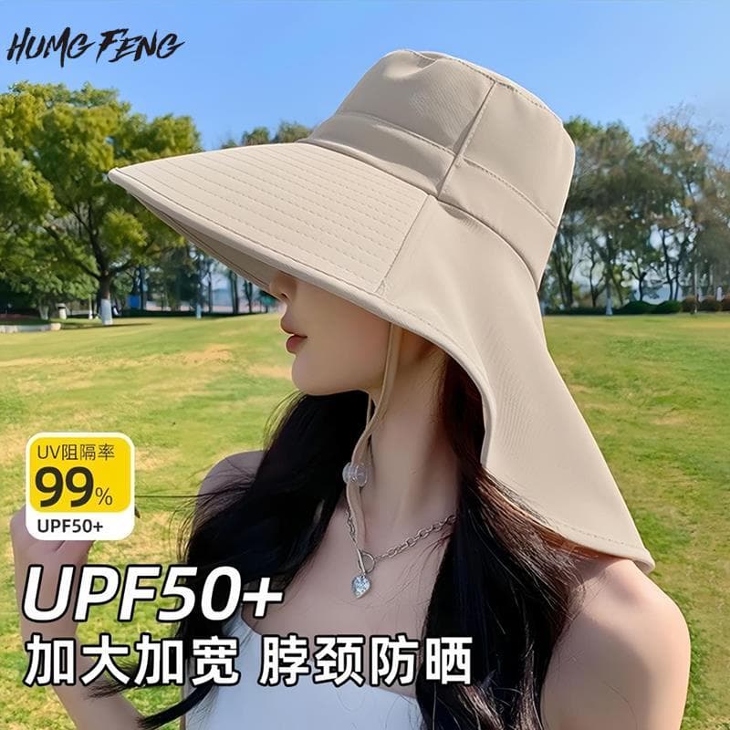 Chapéu de sol de aba grande feminino 2026 novo estilo verão à prova de ultravioleta chapéu de sol pescoço proteção balde