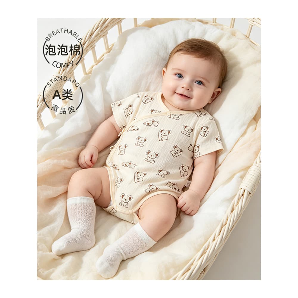 Bebê recém-nascido de manga curta macacão verão estilo fino respirável triângulo macacão curto escalada pijamas do bebê