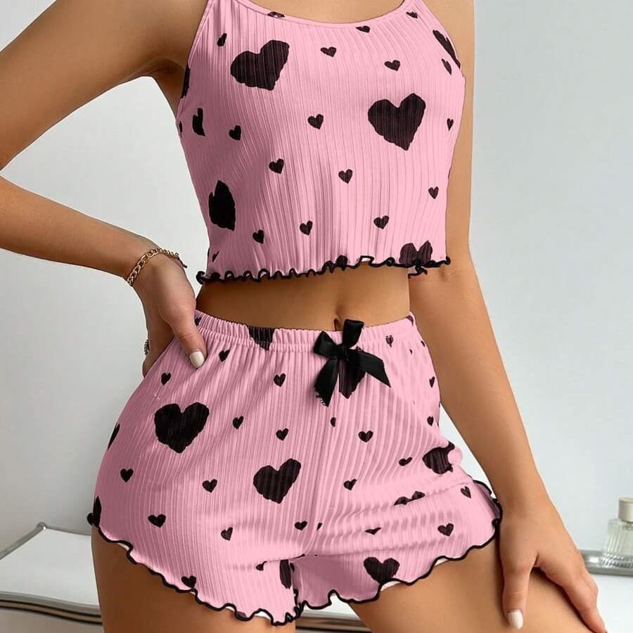 Pijama Feminino para Uso Doméstico, Conjunto de Shorts com Suspensório EHY7