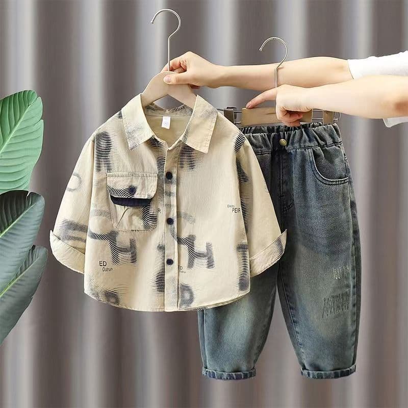 Roupas infantis meninos roupas ternos e ternos 2026 novo estilo primavera outono roupas bonitos meninos frito rua Puffia