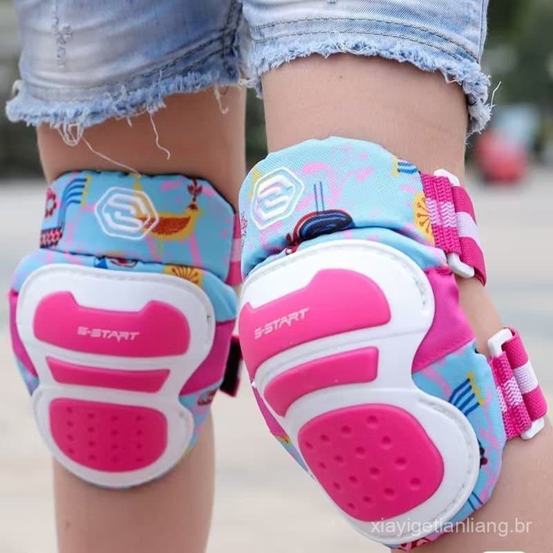 Novo Conjunto de Equipamentos de Proteção para Skate e Patins para Meninos e Meninas, Protetores de Joelho Coloridos, Pr