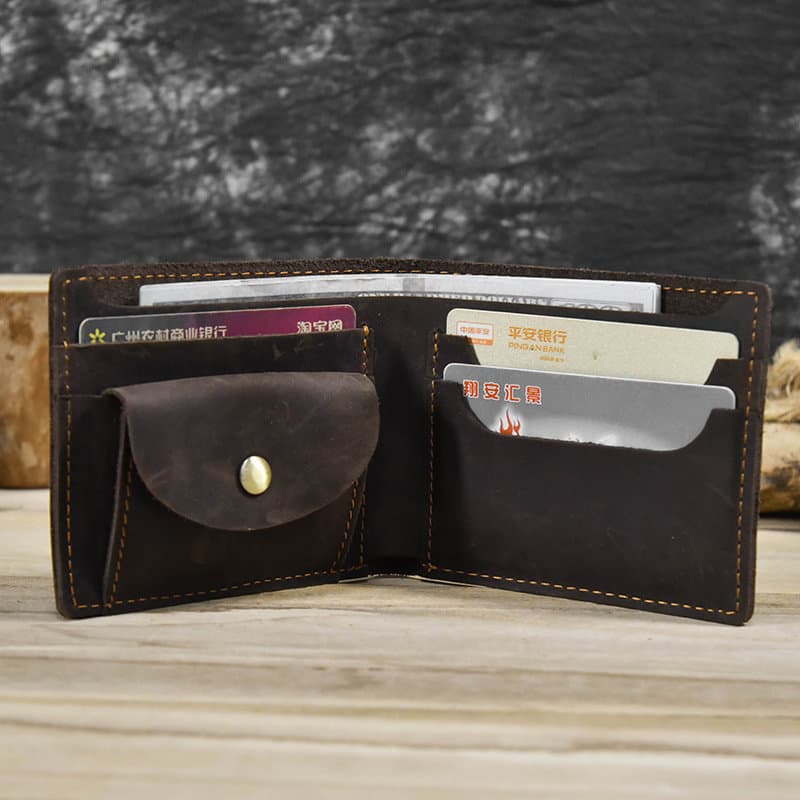 Novo Retro couro genuíno masculino carteira curta cavalo louco couro duas vezes Horizontal titular do cartão primeira ca