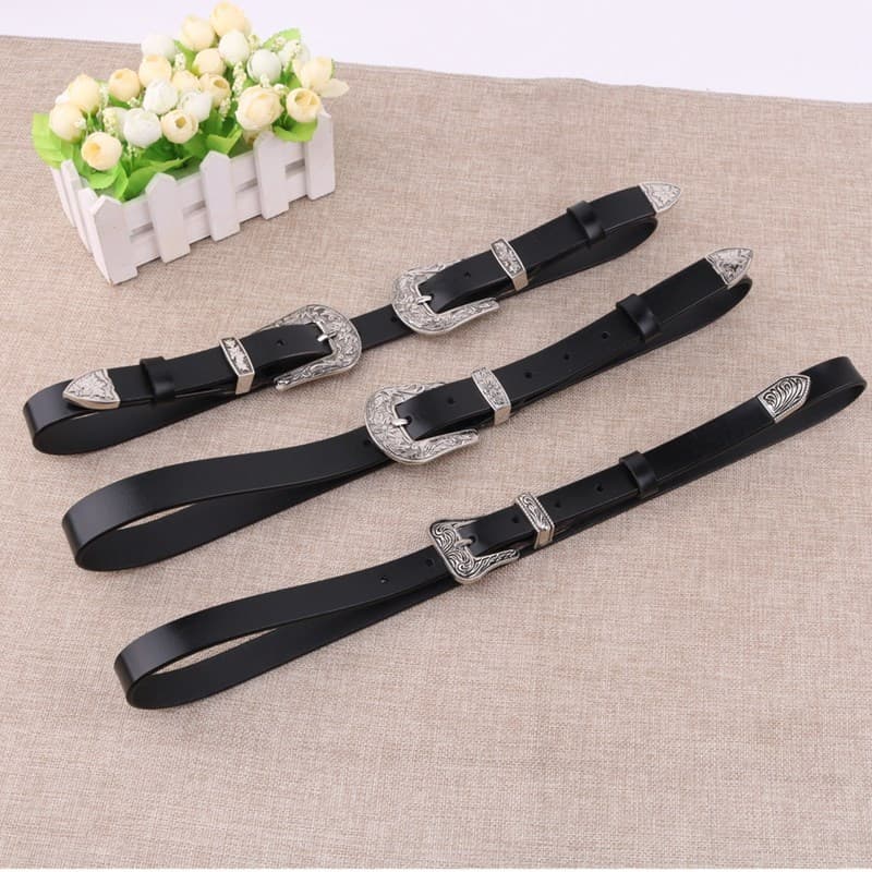 Senhoras cinto de couro genuíno puro preto coreano simples moda All-Match Jeans decorativos 2025 novo estilo cinto