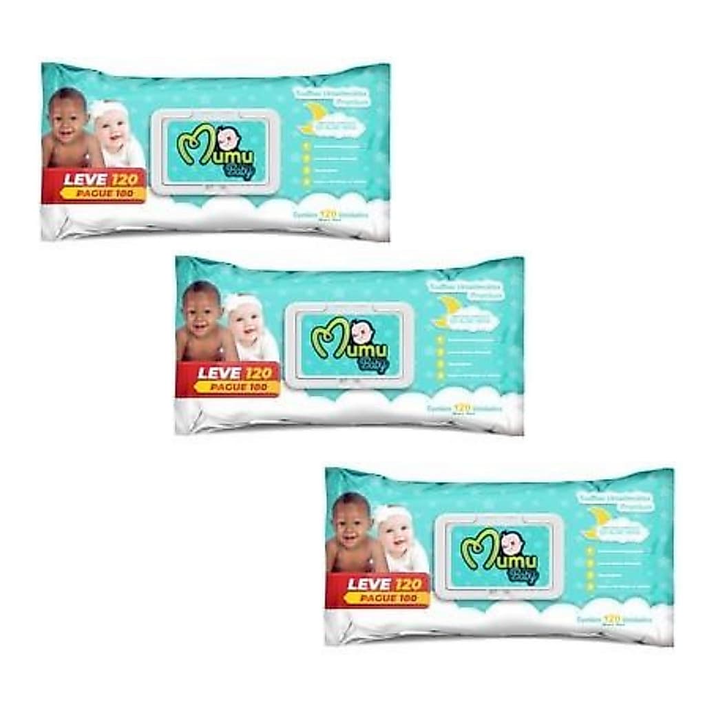 KIT C/3 E Kit C/6 Pacote De Toalha Umedecida Premium Hidratação C/Extrato Aloe Vera Leve 120 Pague 100 da Mumu Baby