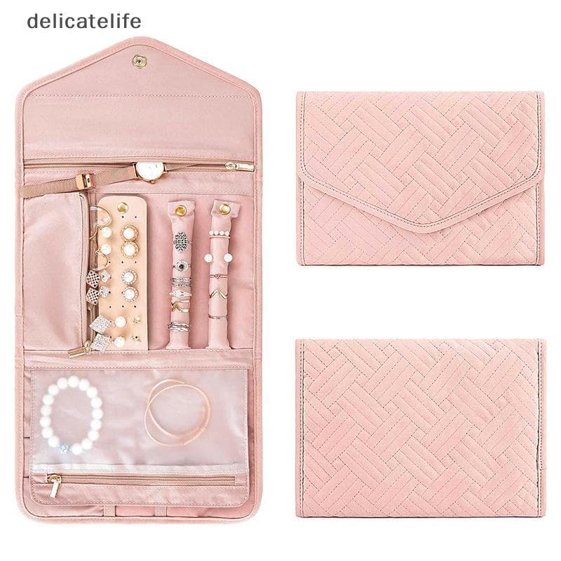 Estojo De Jóias Dobrável Rolo Organizador De Viagem Portátil Para Brincos Anéis Diamante Nelaces Broches Saco De Armazen