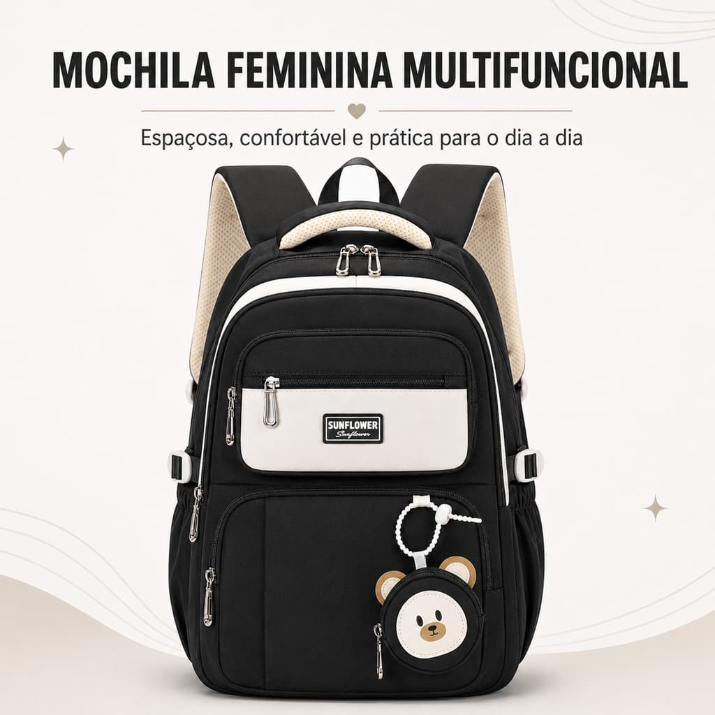 Mochila Feminina para Trabalho Notebook 15.6 Leve 0,82kg Resistente Água Alça para Mala Viagem Multicamadas
