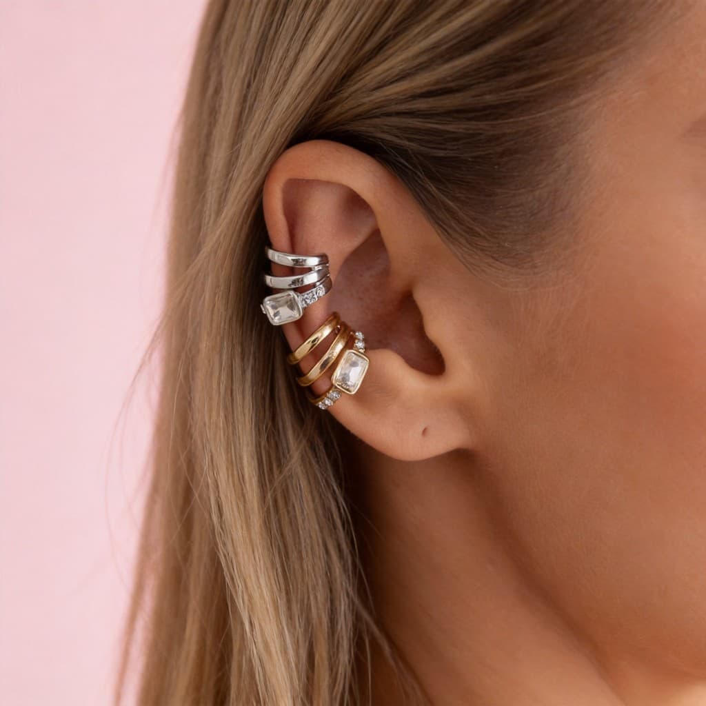 Jóias luz estilo de luxo Design diamante-cravejado quadrado geométrico orelha osso clipe único na moda feminino não perf