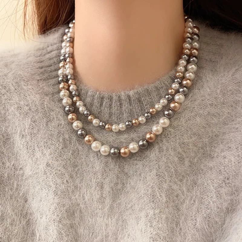 2024 novo estilo camisola corrente única luz luxo High-End colar clavícula corrente acessórios cor misturada pérola cola
