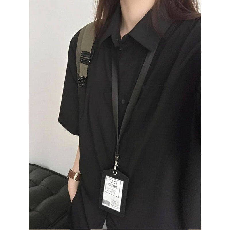 Camisa de manga curta de seda gelo preta masculina verão Street Wear fina solta camisa Casual High-End em camadas protet