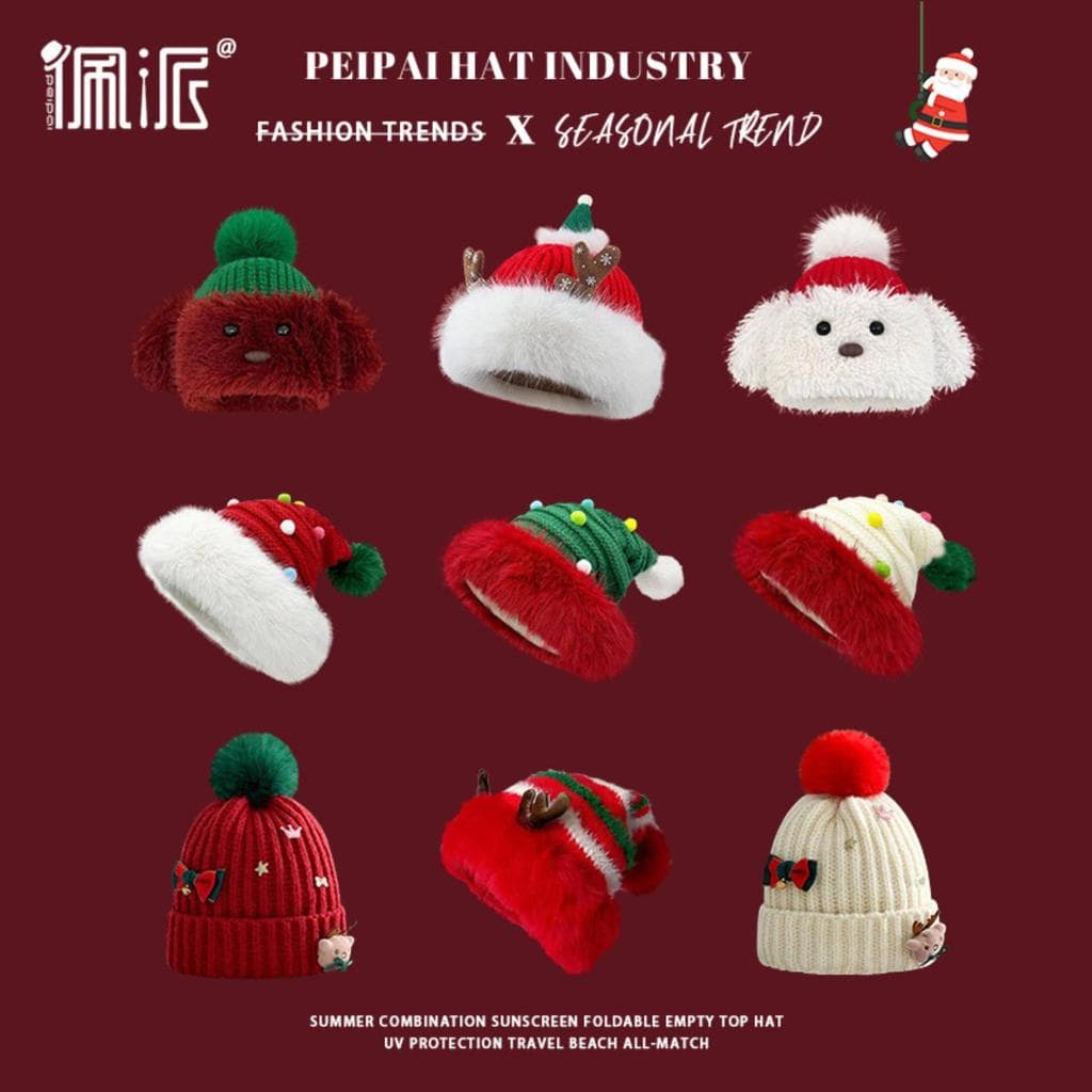 Natal bonito chapéu de pelúcia feminino inverno à prova de frio quente proteção de orelha chapéu festivo chapéu vermelho