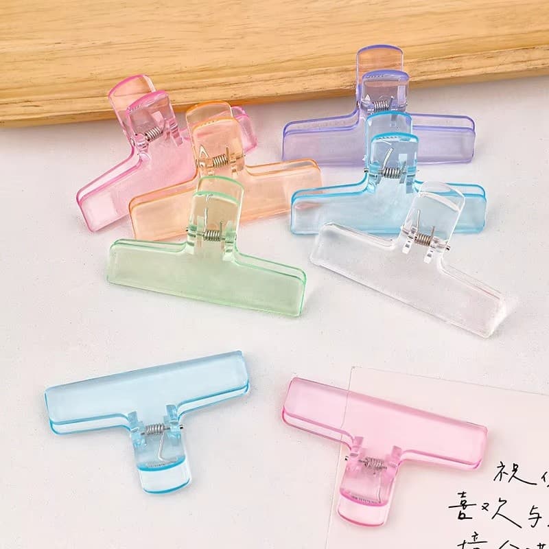 Clipe De Pasta Colorido Transparente Acrílico Planejador Papelaria Cauda Longa Bolso Arquivo Grampos Titular Material Es