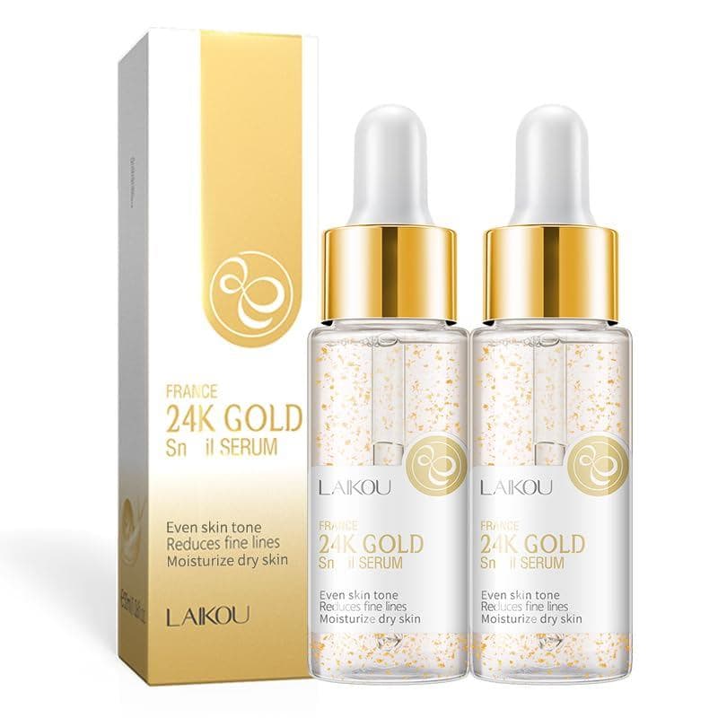 LAIKOU Sérum de Caracol com Ouro 24K, Sérum Facial, Sérum para o Rosto, para Todos os Tipos de Pele, Hidratação Profunda