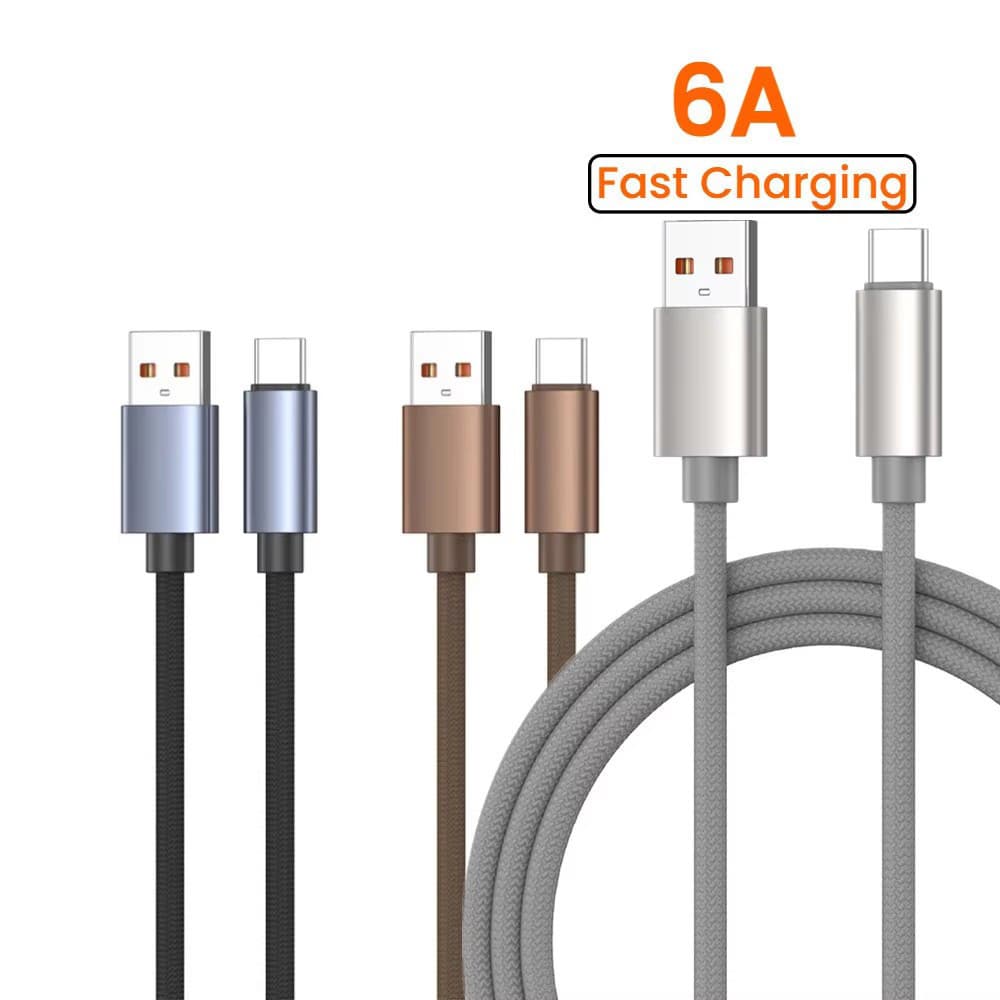 Elough 6A USB Type C Cabo Trançado Carregador De Carregamento Rápido De Dados 1M