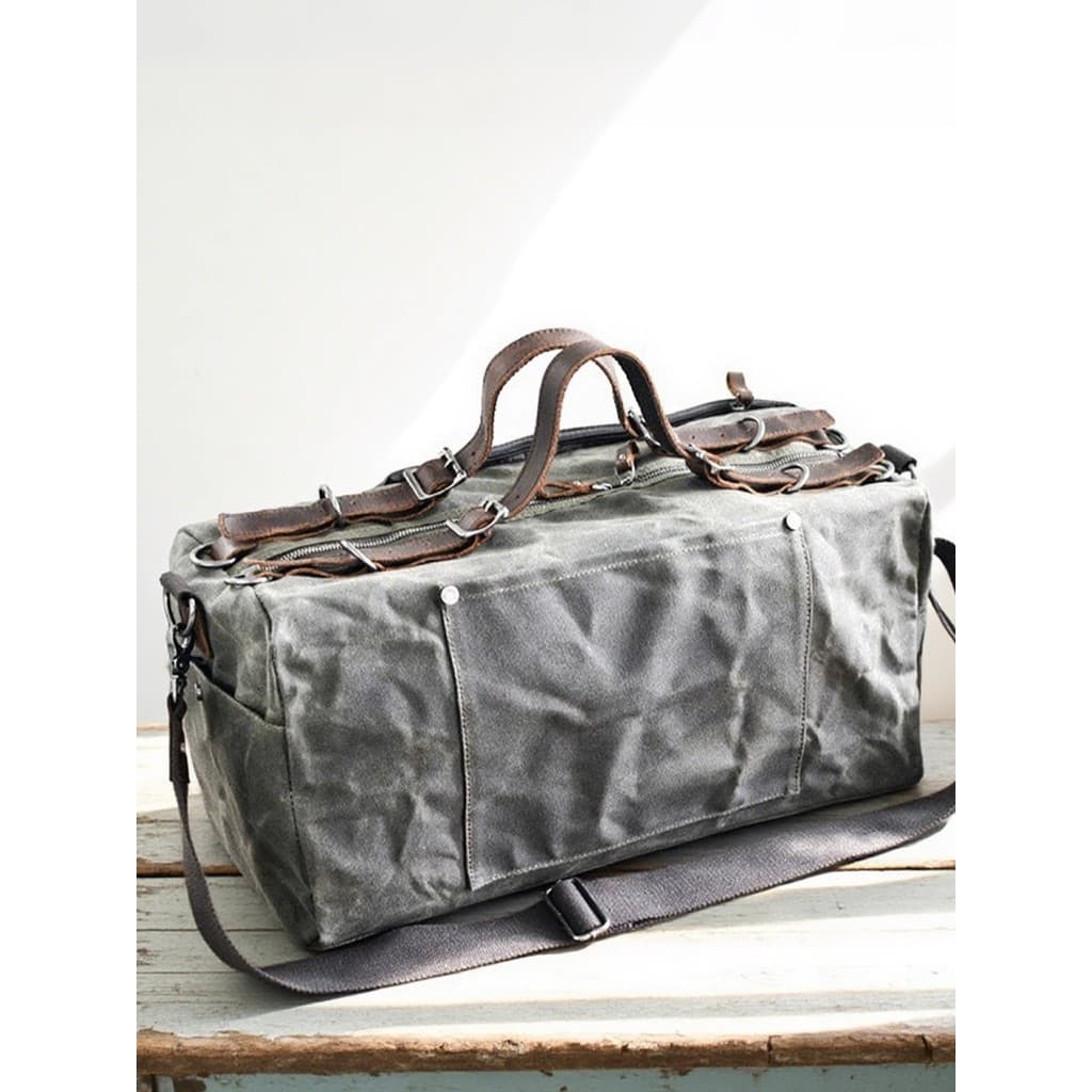 MUCHUAN Retro cera de óleo lona bolsa de viagem masculina grande capacidade bolsa de bagagem bolsa de ombro mensageiro b