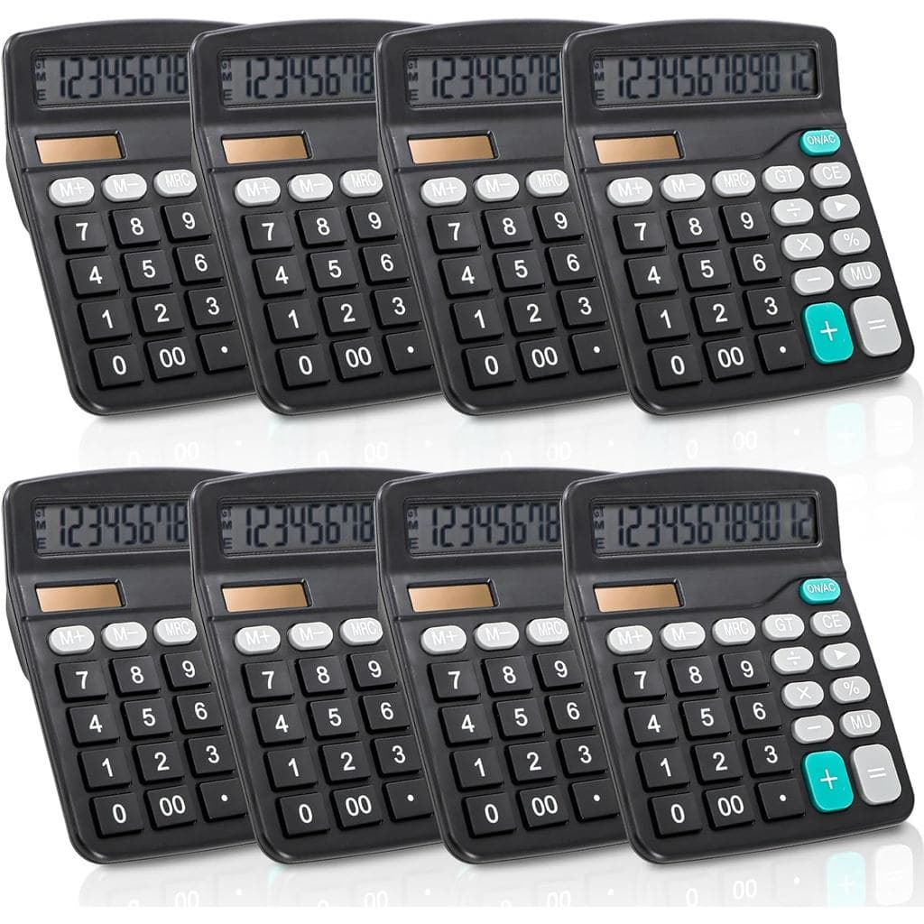 Calculadora de Mesa Noamus, Pacote com 8 Unidades, 12 Dígitos, Calculadoras Básicas com Bateria Solar, Calculadoras Elet