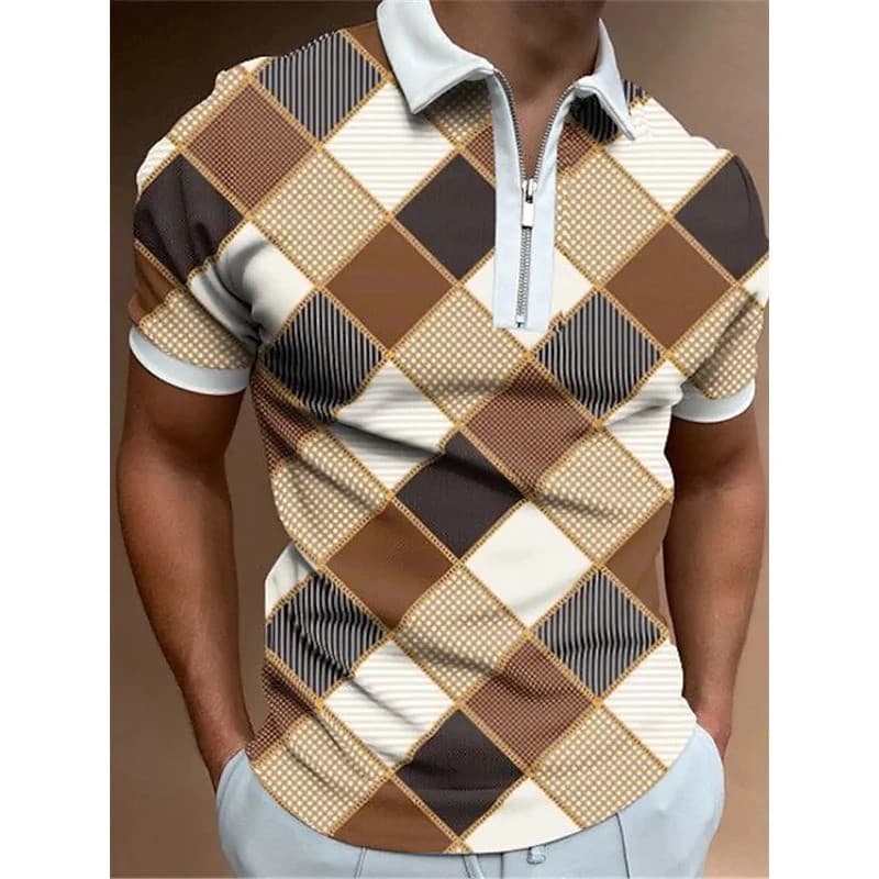 Roupas Masculinas de Verão, Camisas Polo com Estampa Xadrez em Patchwork, Camiseta Casual de Manga Curta, Camisa Polo Ma