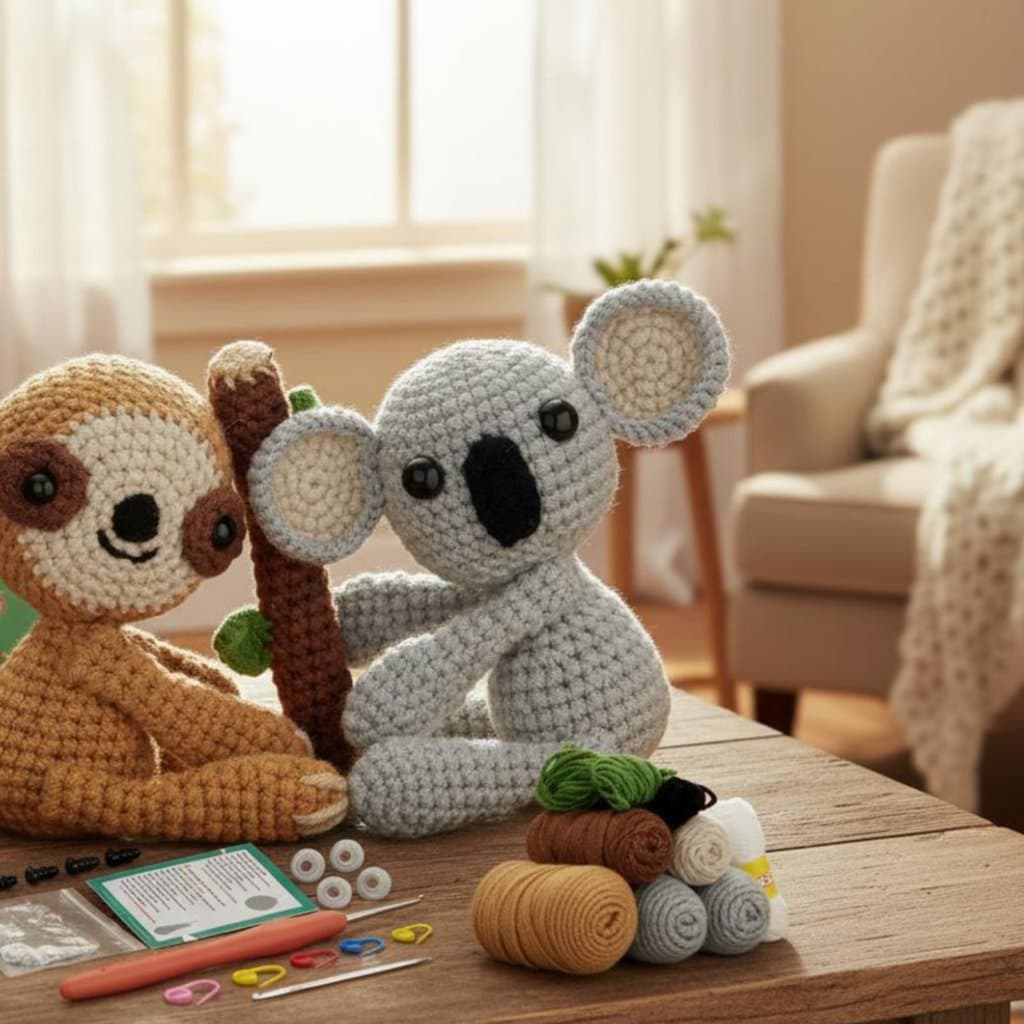 Todos Os Materiais Incluídos Kit De Crochê De Preguiça E Coala Guia Visual Tutoriais Artesanato De Criatura Recheada Par
