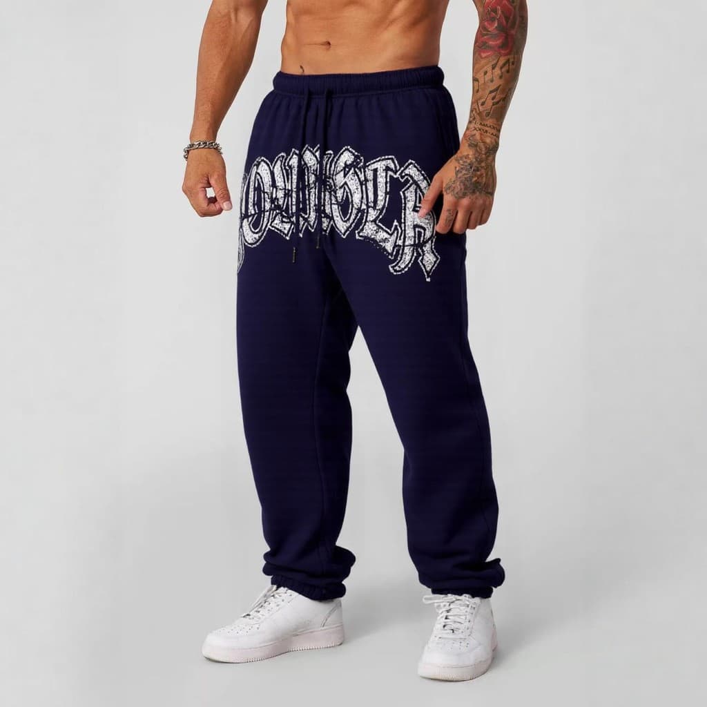YOUNGLA estilo americano masculino feminino rendas esportes Fitness Sweatpants correndo calças casuais Street Wear impre