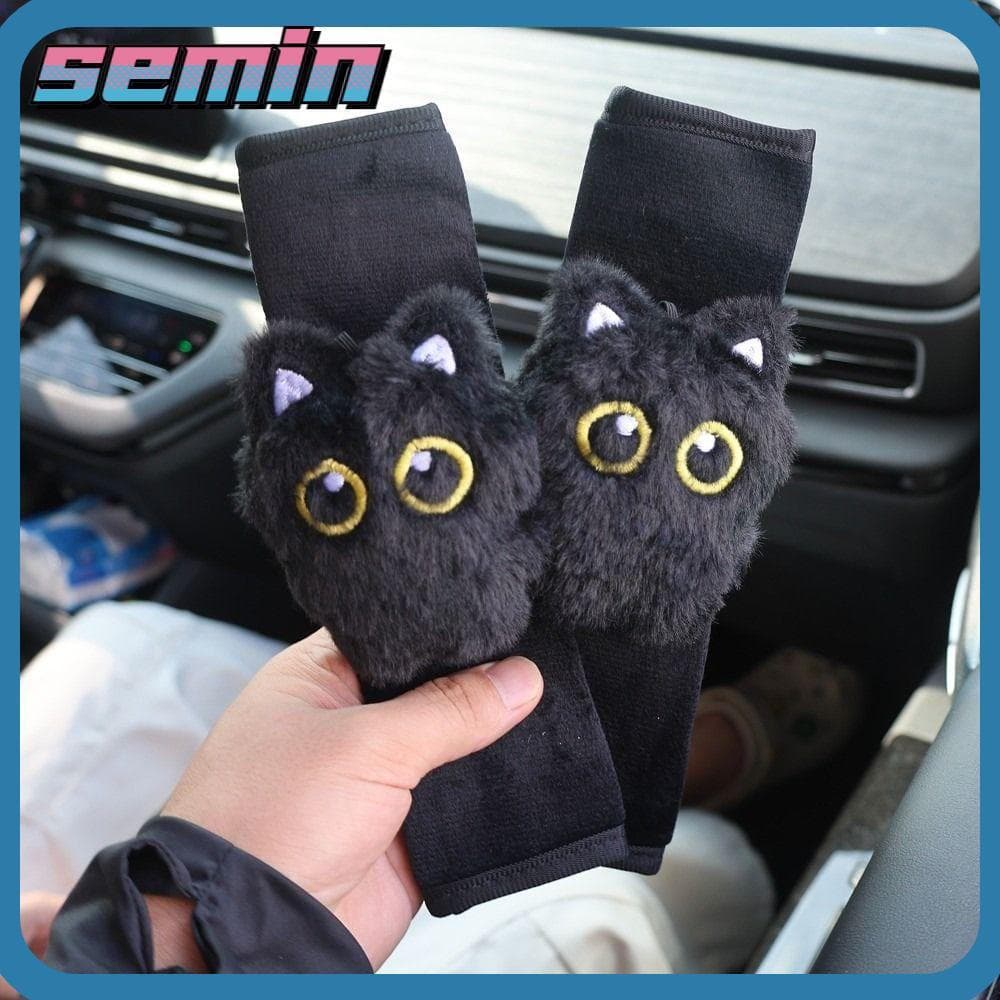 Capa Protetora para Cinto de Segurança SEMIN, Almofadas de Ombro para Carro em Pelúcia Macia com Design de Gato Preto, A