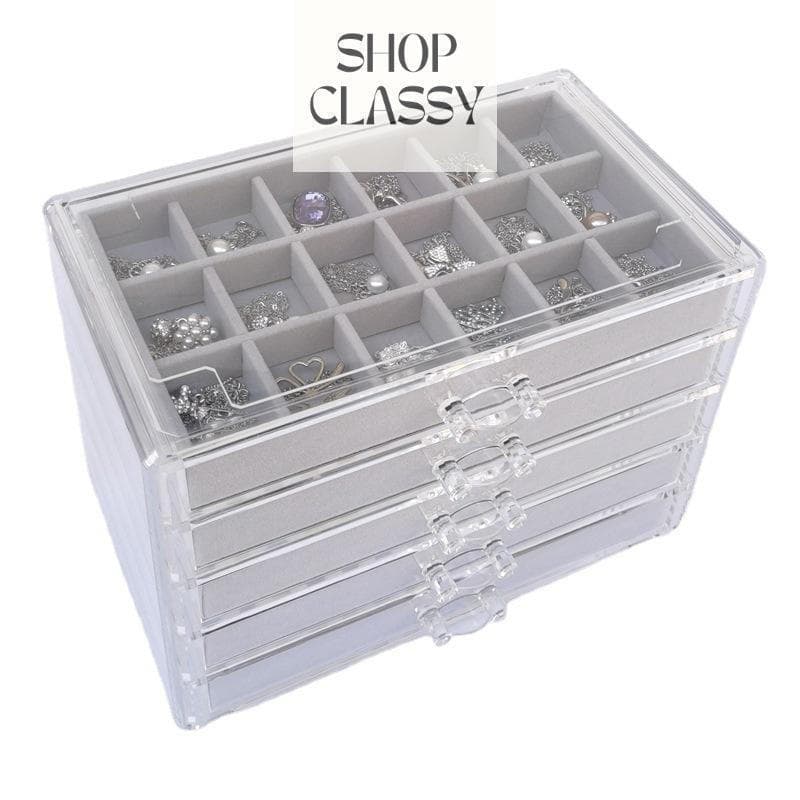Caixa Organizadora de Joias em Veludo/Acrílico Estilo Gaveta ShopClassyShop Organizador de Joias Cor Creme Suporte em Fo
