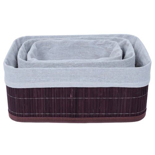 Jogo 3 Cestos Organizadores Bambu Natural Duraveis Design Sofisticado Multifuncionais Casa