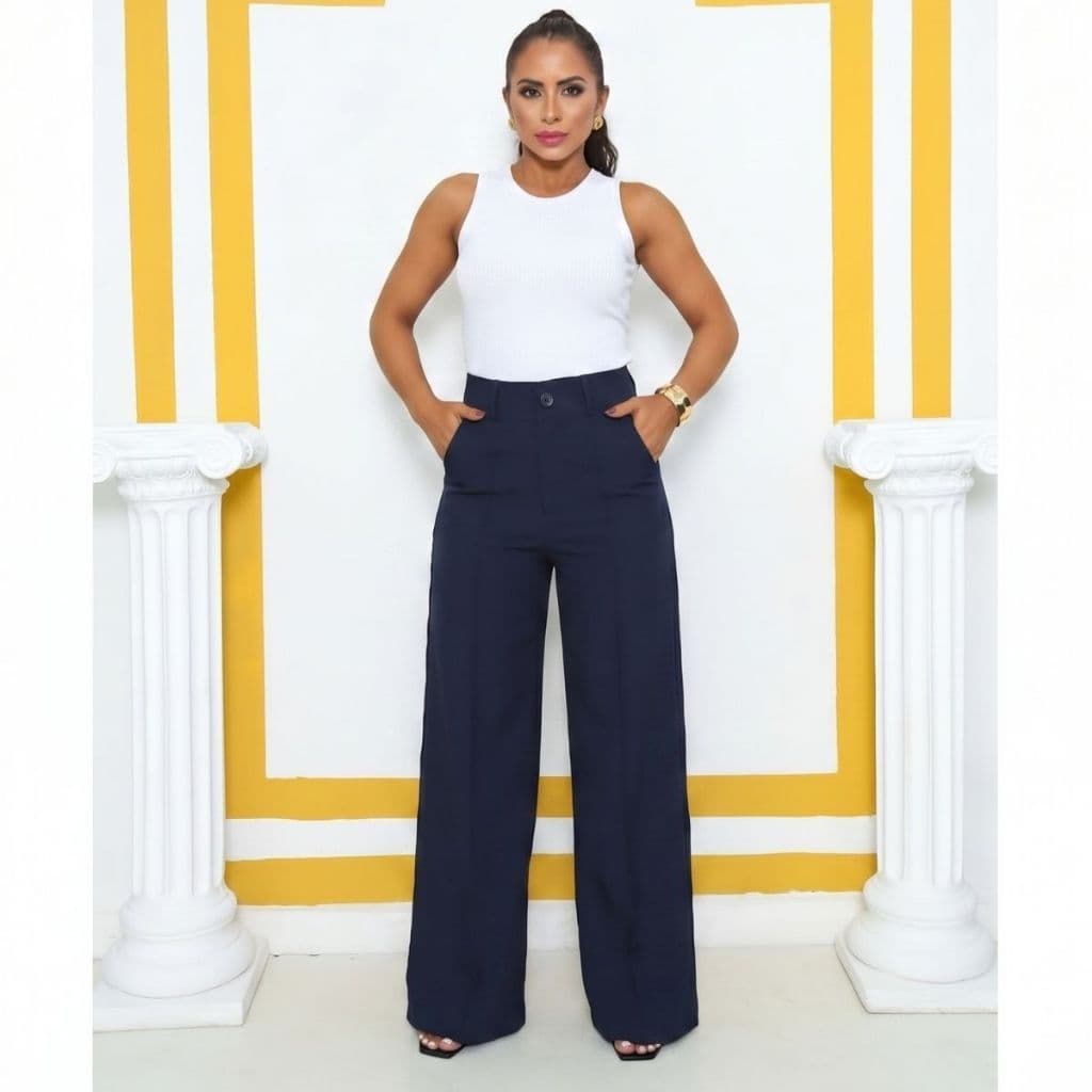 Calça Pantalona Feminina Cintura Alta Elegante Com Bolsos Moda Social Trabalho Casual Premium