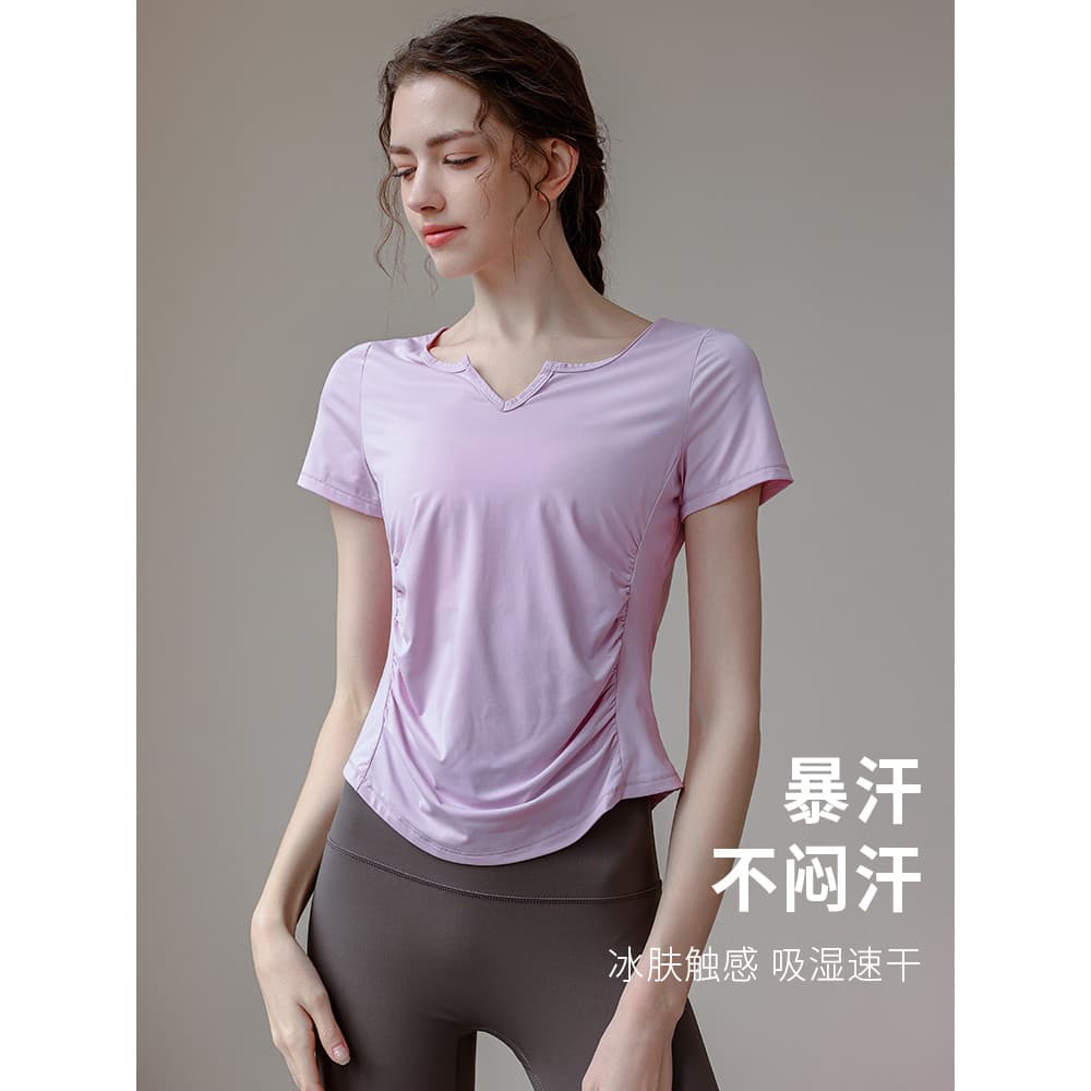 Verão de secagem rápida Yoga roupas de fitness de manga curta feminino gelo seda legal roupas de fitness ao ar livre cor