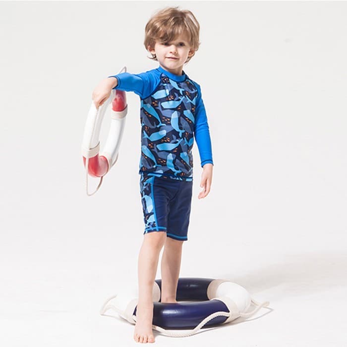 Comércio exterior crianças bonito Split maiô menino bebê tubarão manga comprida protetor solar surf terno nadar