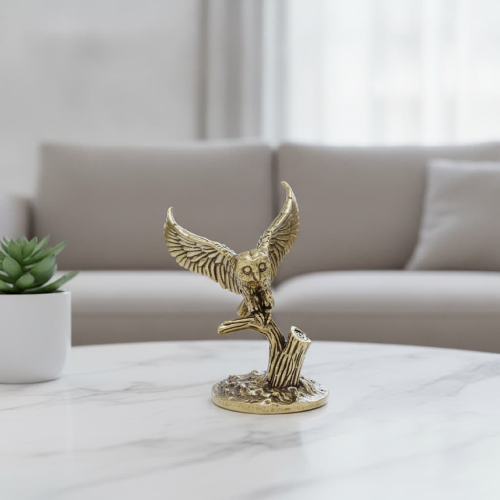 Estatueta De Coruja De Latão Artesanal Detalhada De Longa Duração Vintage Chá Animal De Estimação Para Sala De Estudo