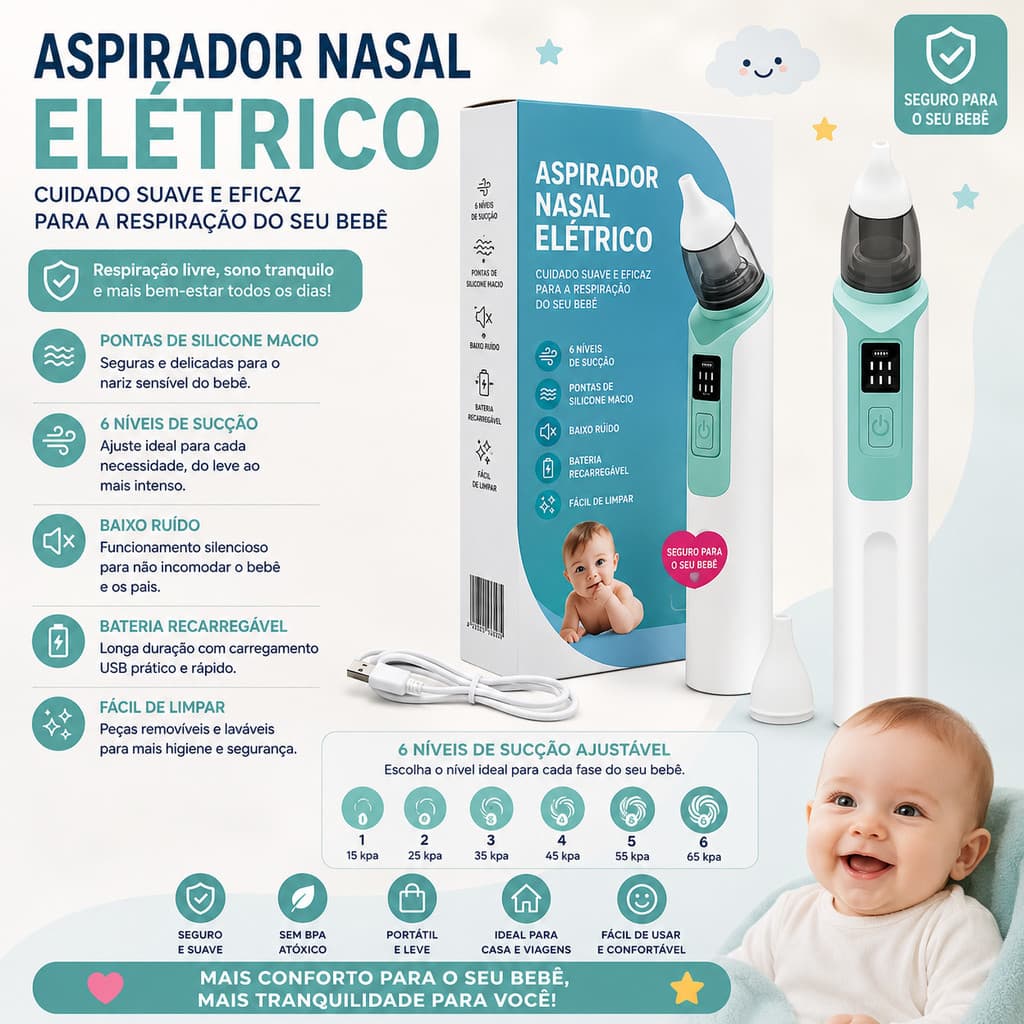 Aspirador Nasal Premium em Silicone para Bebês