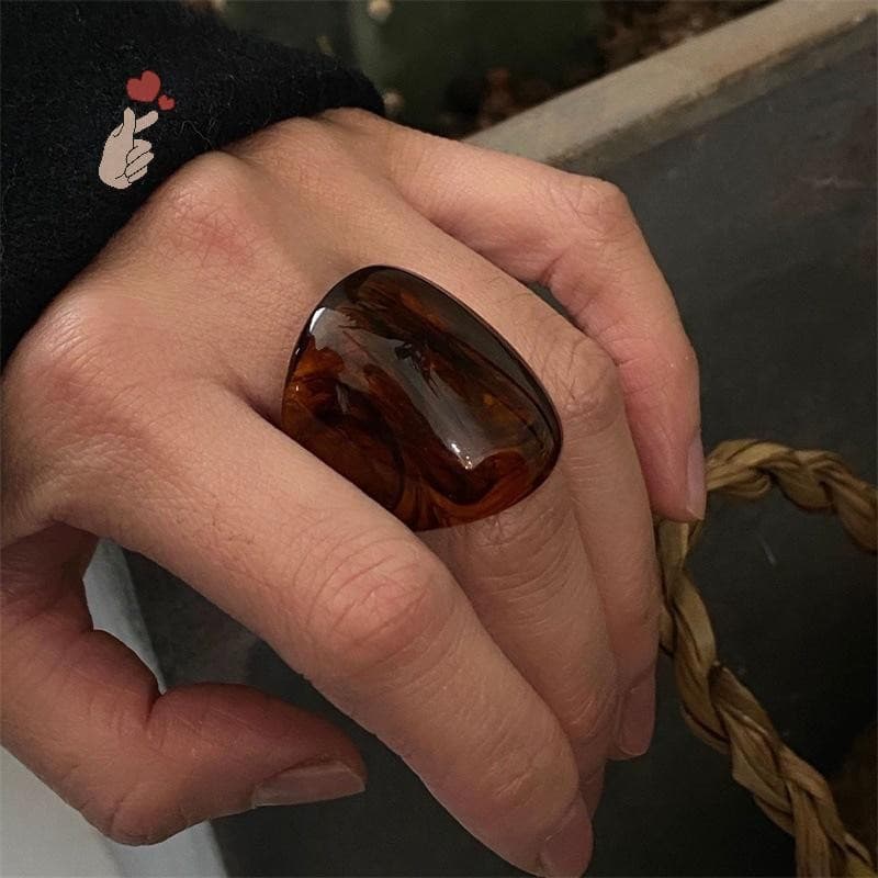 [PEBR] Anéis De Dedo Grandes Da Moda Vintage Para Mulheres Exagerados Cor Âmbar Resina Temperamento Geométrico Anel Aces