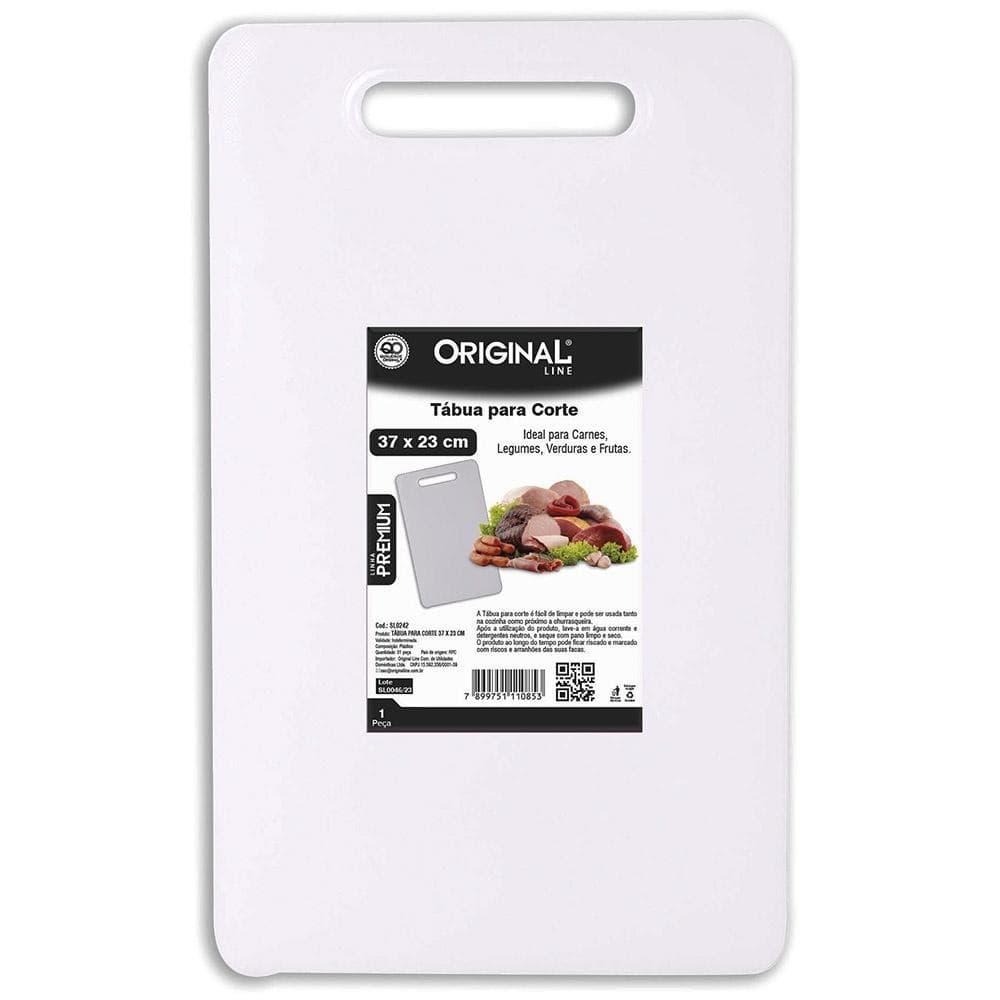 Tábua De Corte Polietileno Carnes Churrasco Legumes Frutas Plástica 37x23cm Branca Original Line