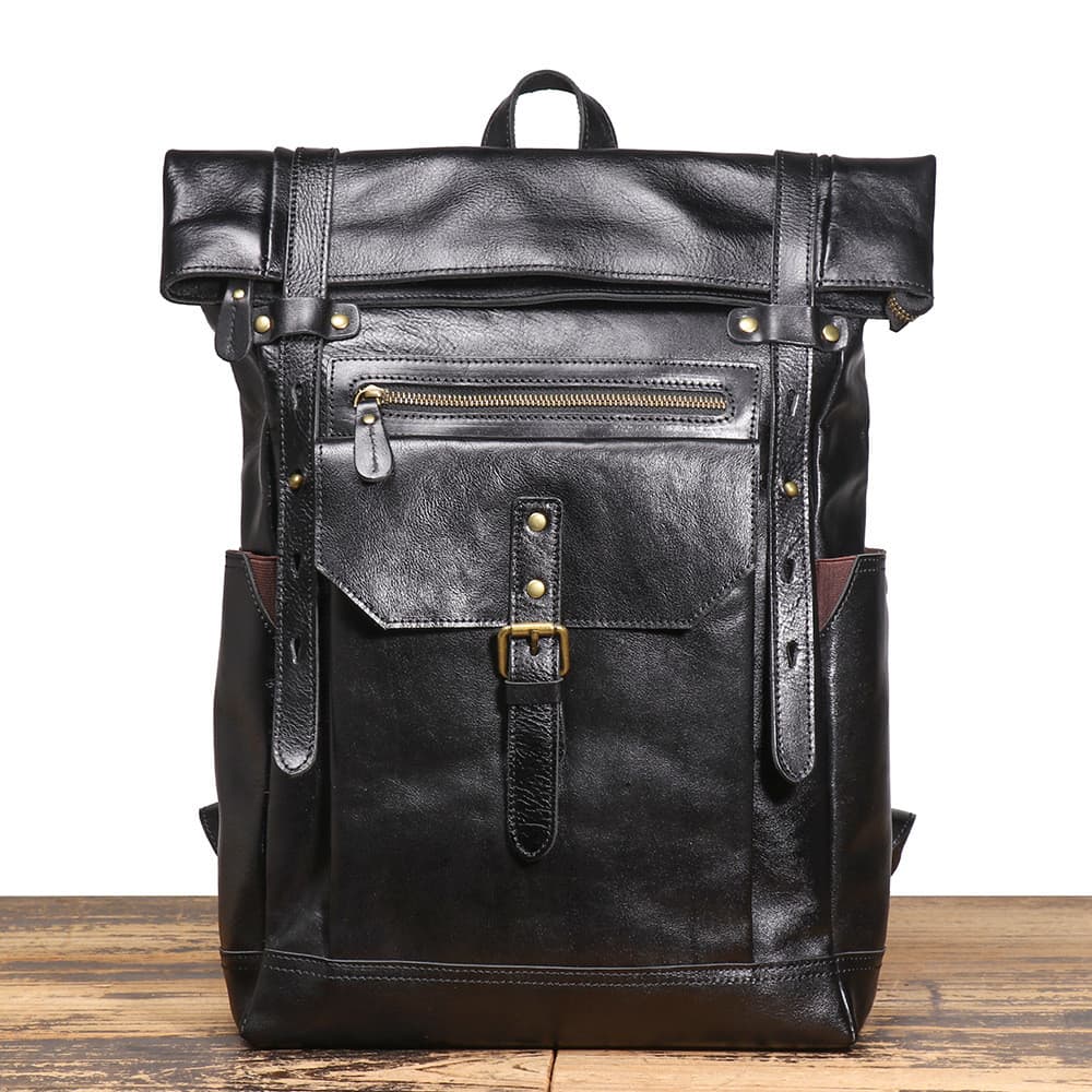 Mochila Masculina de Couro Genuíno, Couro de Vaca de Primeira Linha, Mochila Casual para Viagens, Bolsa para Laptop de G