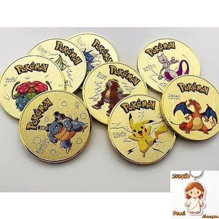 Moeda Pokemon da Sorte Banhada a Ouro Comemorativa Cara Coroa Pokemon Go Pikachu Charizard Venusar MewTwo Blastoise