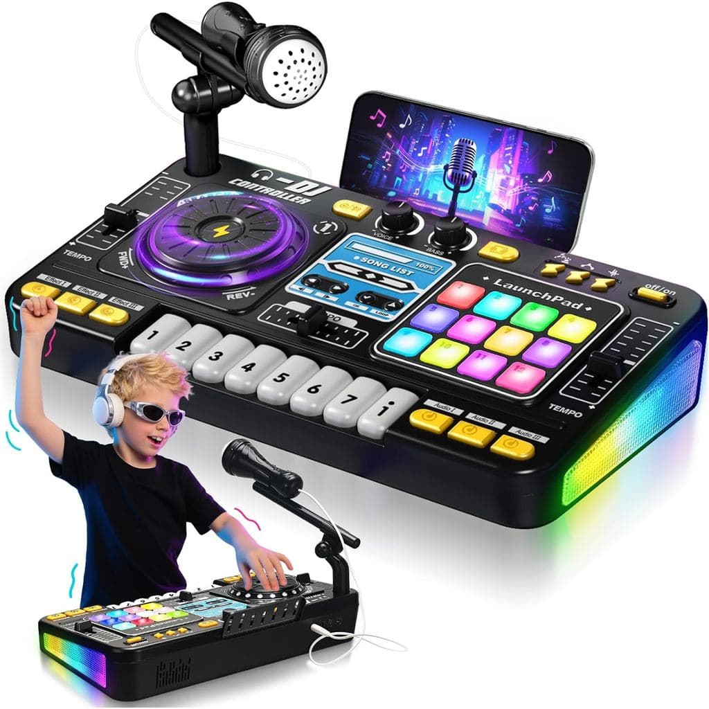 Mixer De DJ Para Crianças , Mesa De Mixagem Infantil Com Plataforma Giratória , Modo De Jogo , Controle De Luz E Velocid