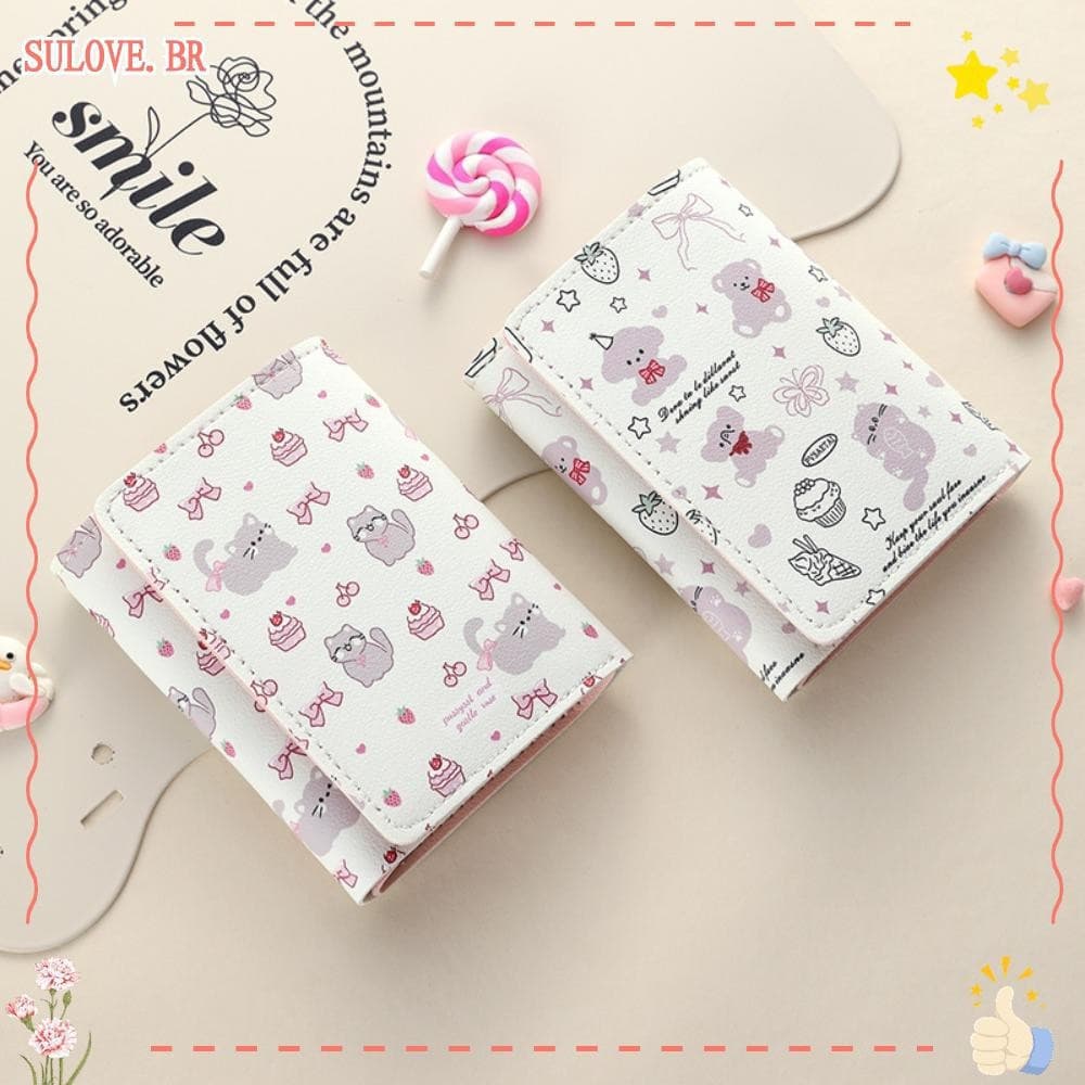 Bolsa De Moedas SULOVEDU , Carteira Curta De Couro PU Com Laço , Porta-Cartões De Desenho Animado Kawaii Kitty