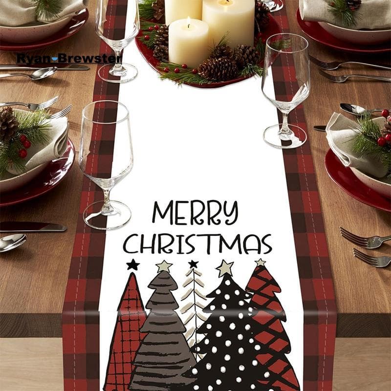 [Preferência R] Corredor De Mesa De Natal De Inverno Xadrez Vermelho E Preto Feliz Árvores , Jantar De Cozinha
