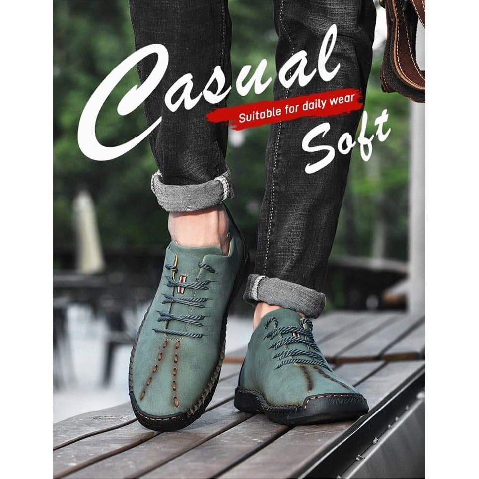 [Qualidade Artesanal] Giày bốt da thủ công cổ thấp mùa xuân và mùa thu Sapatos/De/Couro/Para/Homens/Casuais/Leves