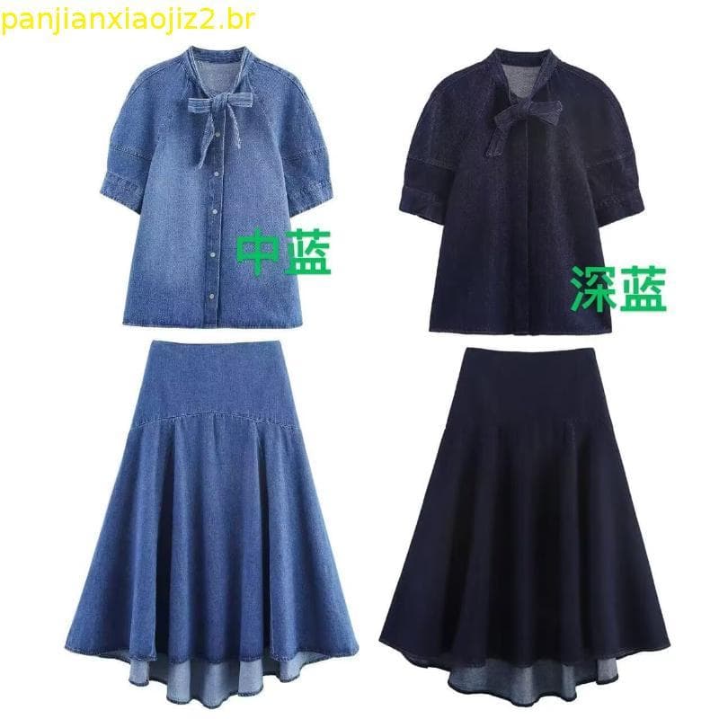 2025 Outono Novo Estilo Csa Jeans Feminina Arco5216249 Saia jeans de cintura média com flauta em leque9863240
