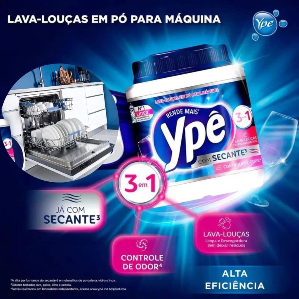 Sabão Detergente Lava Louças Ypê em Pó  450g para Máquina-Limpeza