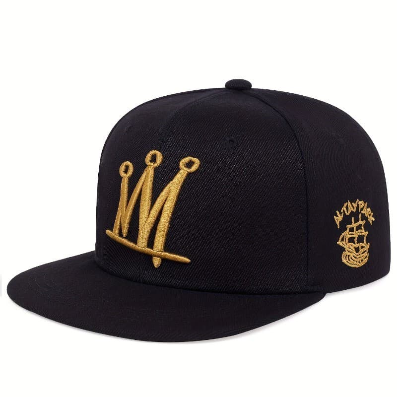 Boné De Beisebol De Aba Plana Linha De Ouro Bordado Coroa Hip Hop Chapéu Hipster Masculino Primavera Verão Outono Invern