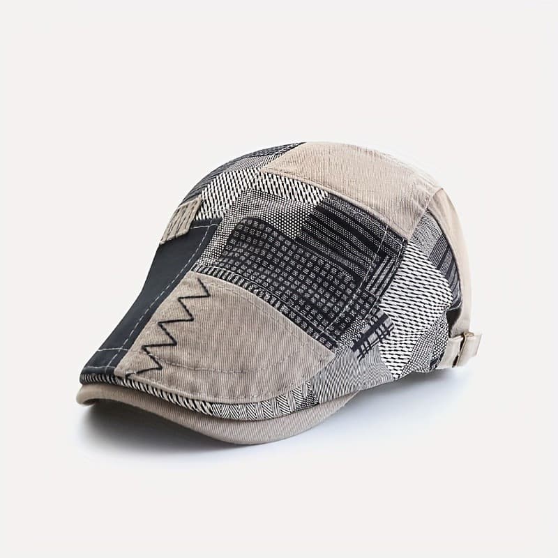 Chapéus de Moda Acessórios Casuais Masculinos Verão Estilo Retrô Boné com Aba e Proteção Solar com Padrão Xadrez em Patc