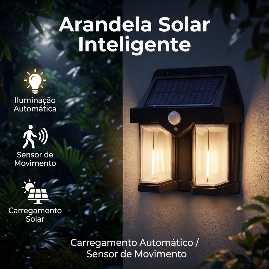 Luminária Solar LED Sensor de Presença Externa | À Prova d'Água Parede | Jardim Porta Garagem Entrada